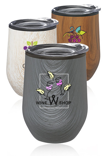 12 oz Palmera Wood Finish Stemless Wine Glasses