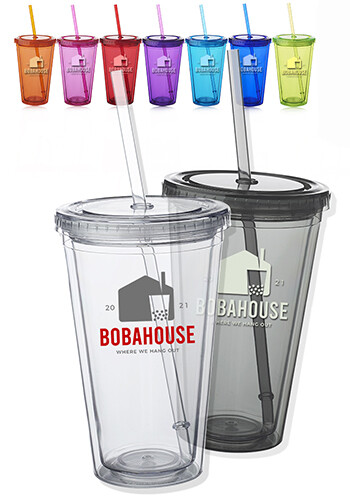 16 oz Double Wall Acrylic Tumblers with Straw