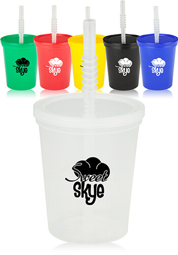 16 oz Plastic Stadium Cups with Lid and Straw