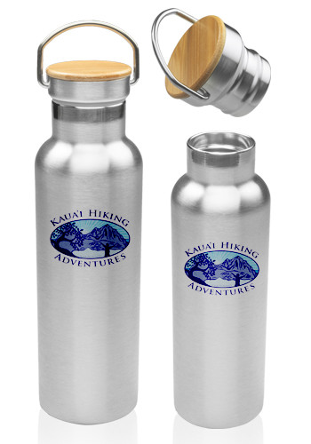20 oz Wood Top Stainless Steel Water Bottles