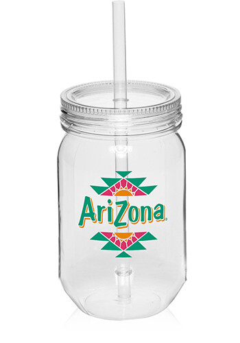 24 oz Plastic Custom Mason Jars with Straw