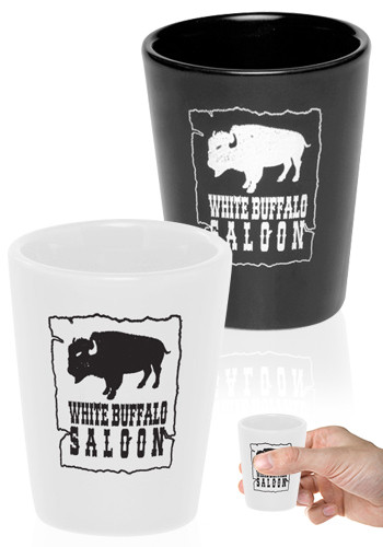 2 oz Ceramic Logo Shot Glasses