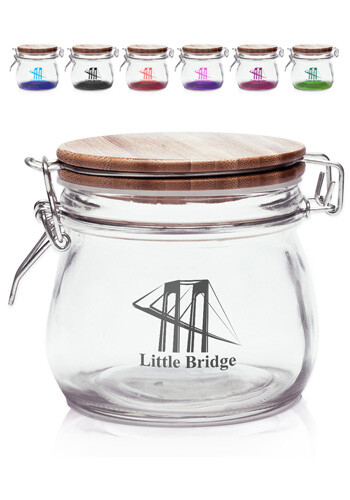 16 oz Glass Jar with Hinged Wooden Lid