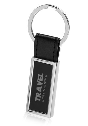Leather & Chrome Rectangle Keychain