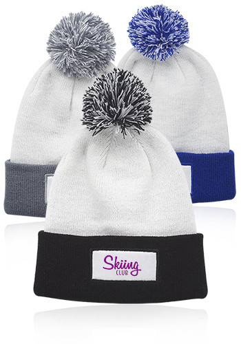 Fuji Two-Tone Patch Pompom Beanie Fuji Two-Tone Patch Pompom Beanie