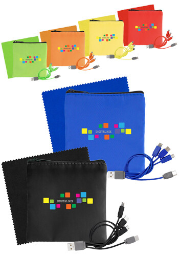 RPET Tech Pouch with 4-in-1 Cable Set RPET Tech Pouch with 4-in-1 Cable Set